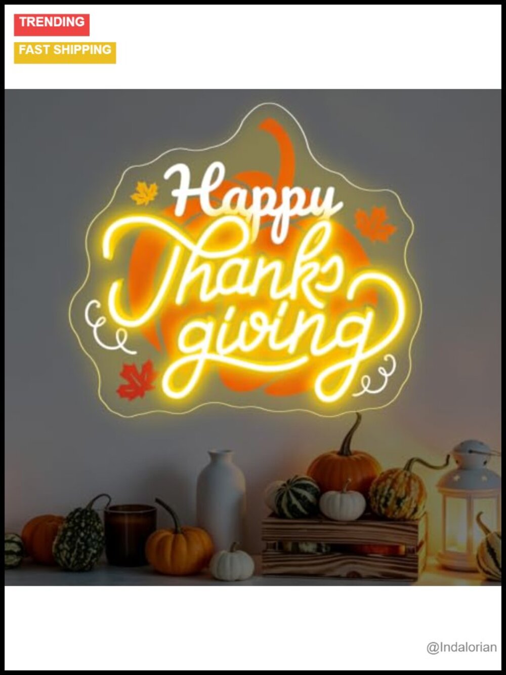 Happy Thanksgiving Pumpkin Neon Sign LED Light Rustic Fall Holiday Decor